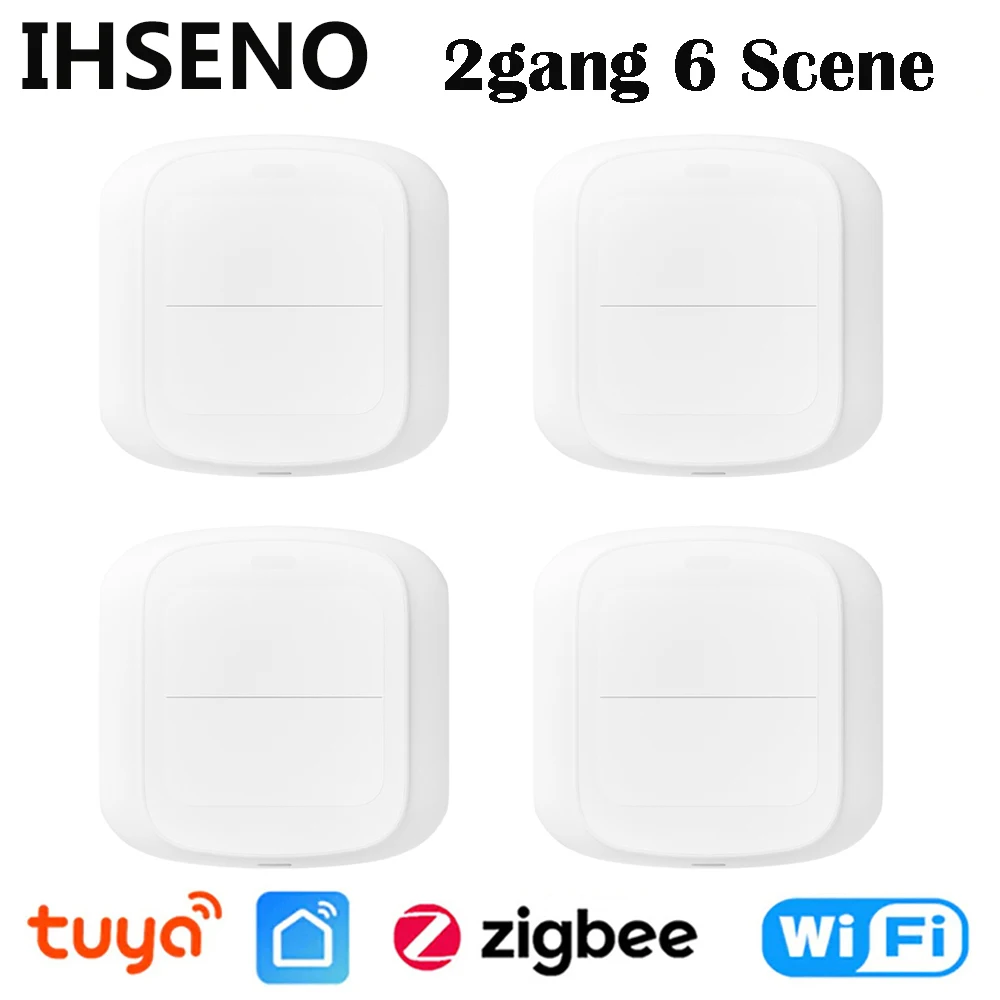 

Wireless Remote Control Smart Push Button Switch Aubess Wifi Zigbee Wireless Scene Switch No Neutral 6 Scene Switch 2 Gang Tuya