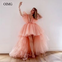 oimg peach high low prom dresses tulle v neck short front long back girls party dress red graduation evening gowns arabic