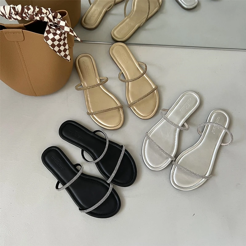 

Low Sandals Woman Leather Suit Female Beach Shoes Summer Flip Flops Platform Low-heeled Black Flat Comfort 2022 Band Sandal Fash