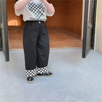 childrens summer pants 2022 new baby loose pants girls boys casual pants summer flanging plaid childrens pants