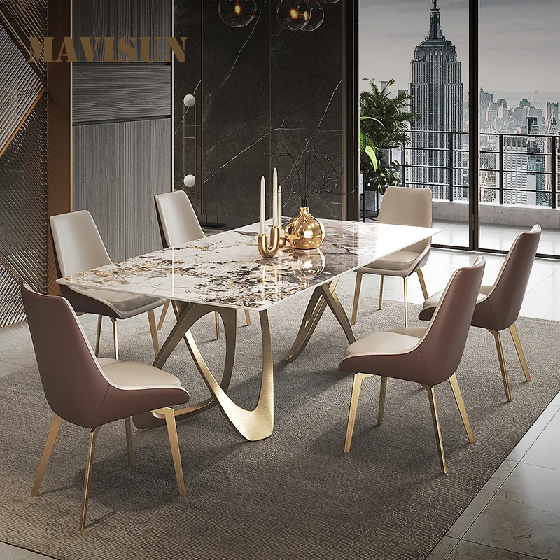

Набор прямоугольных обеденных столов Rock Plate, 6 стульев, мебель для дома, роскошные современные искусства и стулья