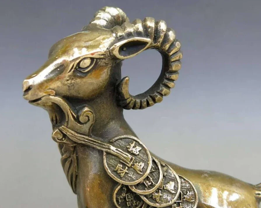 Китайская латунь медь фэн-шуй богатство Юань Бао деньги статуя козы овцы