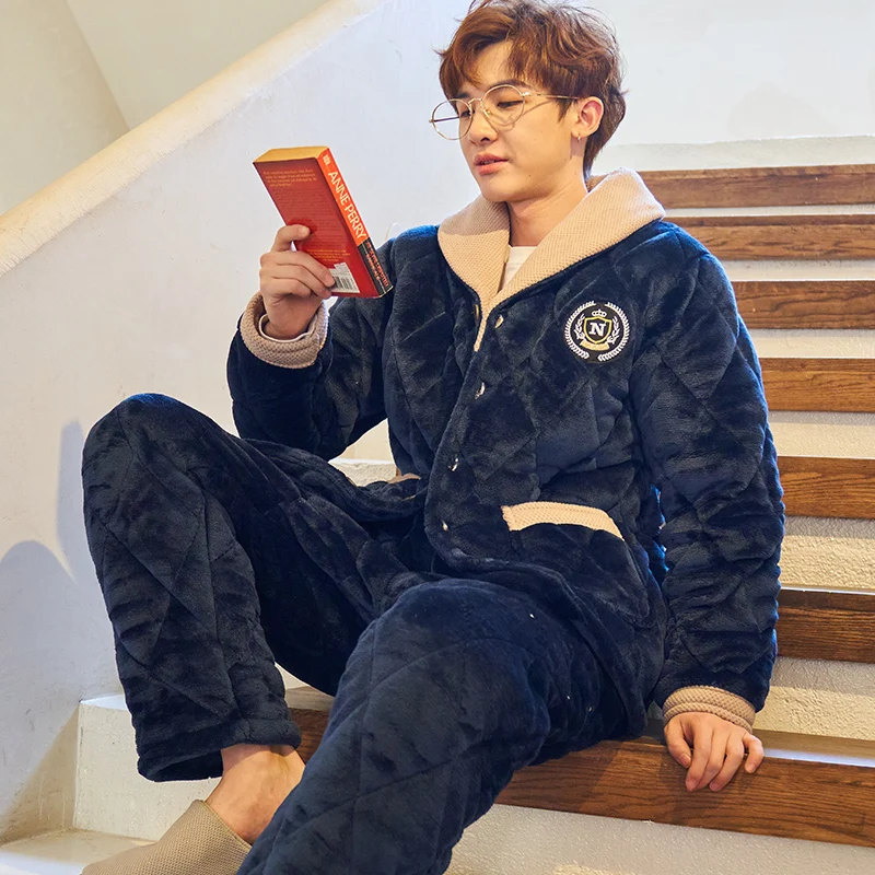QUHENG 2022 Pajama Sets for Men Autumn Winter Thick Warm Flannel Sleepwear Suit Long Sleeve Coral Velvet Sleepwear Loungewear