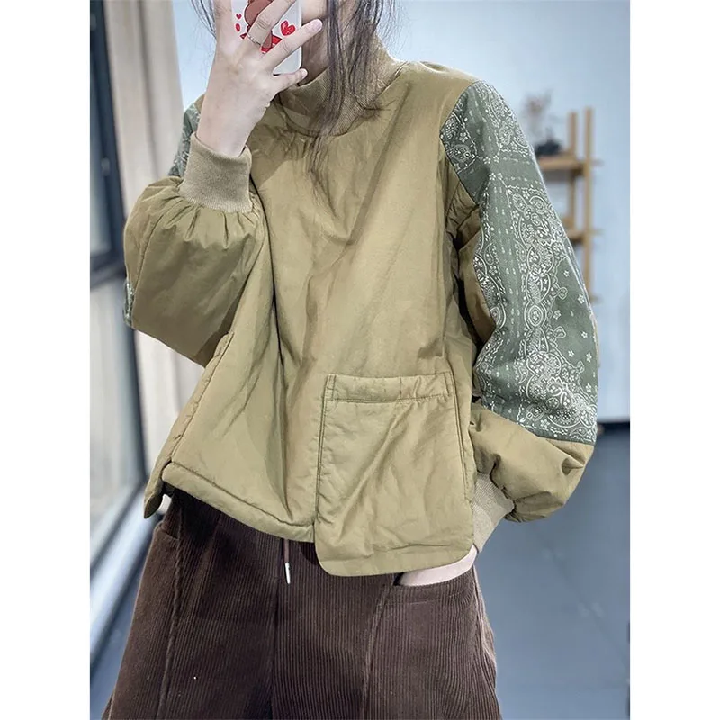 Осенне-зимний пуловер в стиле ретро с цветочным рисунком Женская Стеганая куртка