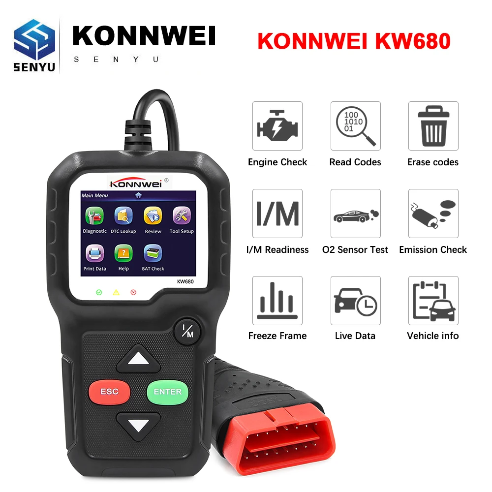 Автомобильный диагностический сканер Konnwei KW680 OBD2 инструмент для диагностики