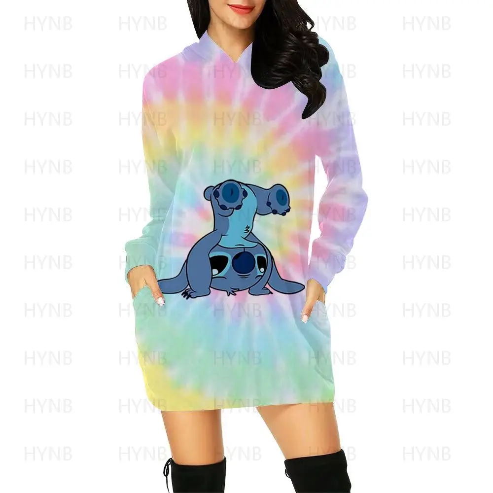 Stitch Disney Korean Fashion Mini Dress Kawaii Sweater Dress Y2k Hoodie Luxury Party Long Sleeves Dresses Prom Woman Clothes 5XL