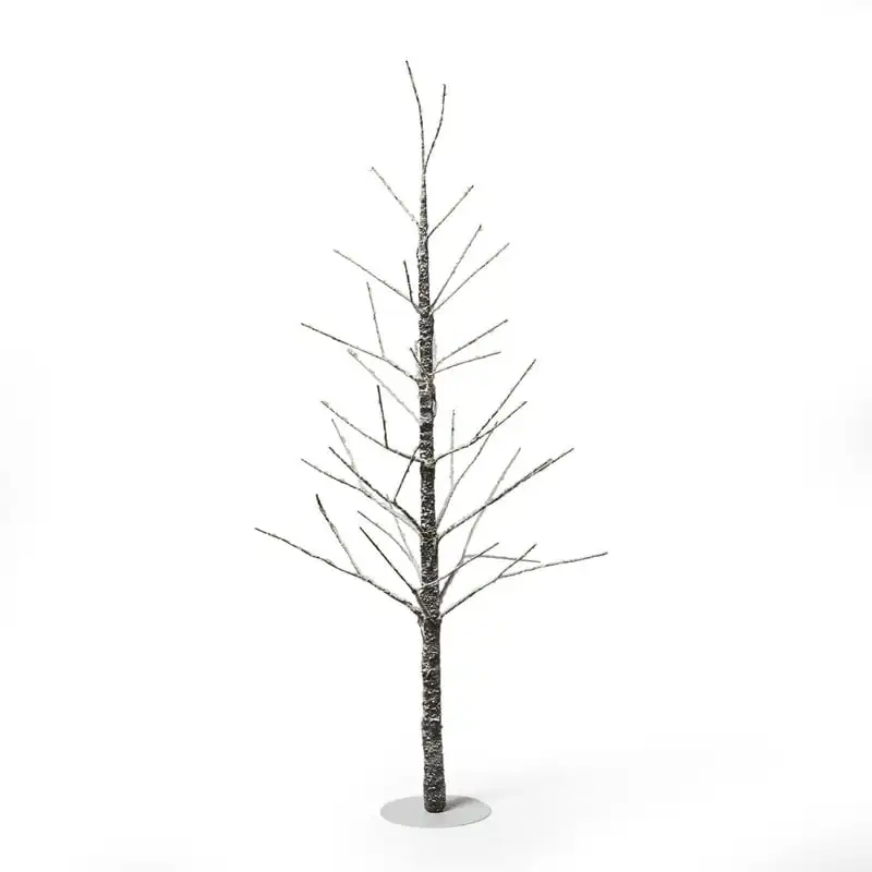 

Stunning 4-Foot Pre-Lit 228-LED White Artificial Christmas Twig Tree, Coated with Brown Snowy Perfection.
