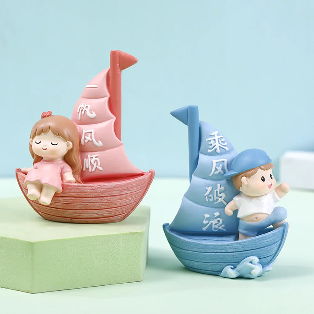 

2 Pcs Sailing Decoration Ship Sailboat Model Craft Nautical Office Girl Desktop Resin Modern Sculptures Ornaments