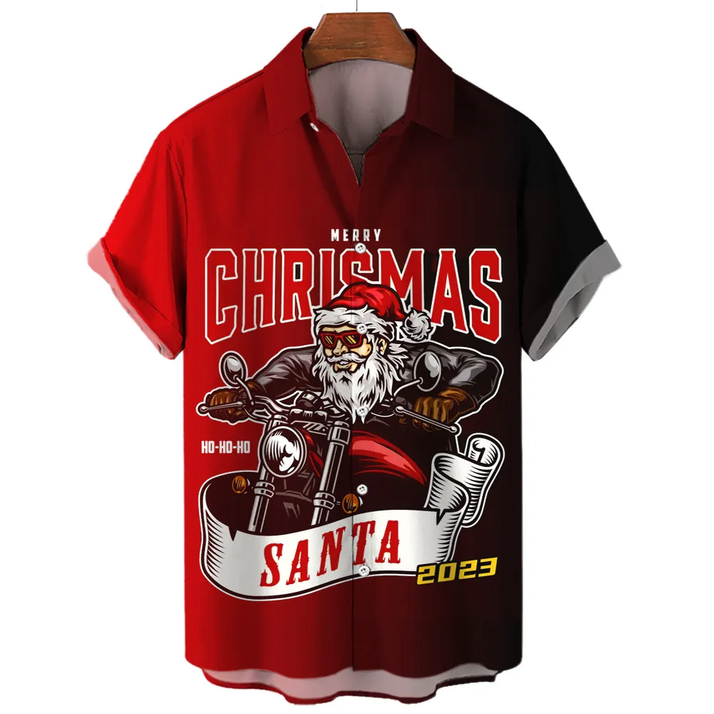 

Hawaiian Shirt Men'S Christmas Shirt Short Sleeve 3d Printed Gradient Color Social Apparel Santa Claus Pattern Funny T-Shirt