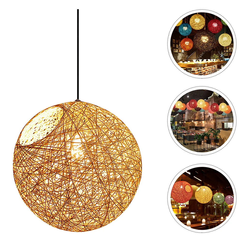 

Light Lamp Ceiling Rattan Pendant Chandelier Weaving Hanging Fixture Fixtures Woven Basket Globe Bedroom Led Whicker Pendan