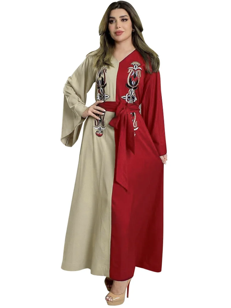 

Женское длинное платье до щиколотки Abayas, длинное платье в арабском и мусульманском стиле с вышивкой, модель 2022 на осень