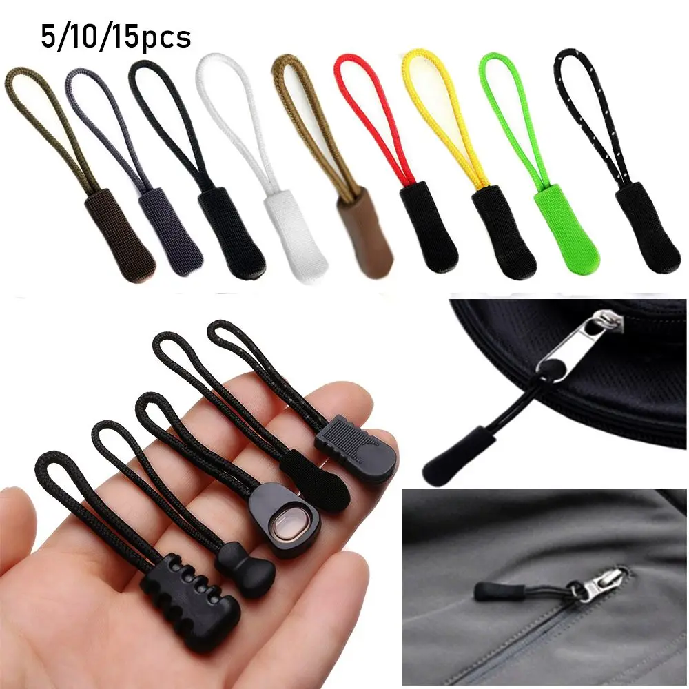 

5/10/15pcs Zipper Pull Puller End Fit Rope Tag Fixer Zip Cord Tab Replacement Clip Broken Buckle Travel Bag Suitcase Tent