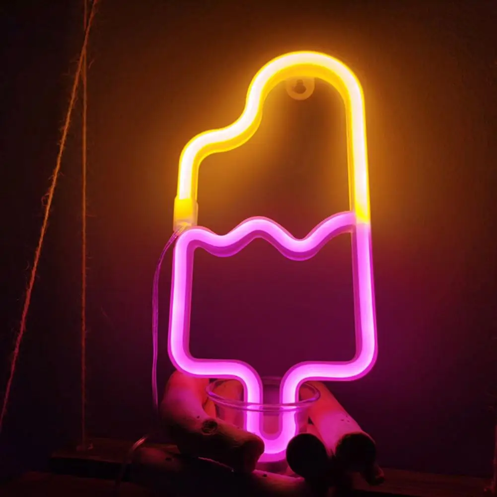 

Party Neon Light Ice Cream Neon Sign Lamp Shape Usb/battery Operated Led Wall Art Decoration Flicker Free Eye-catching Design