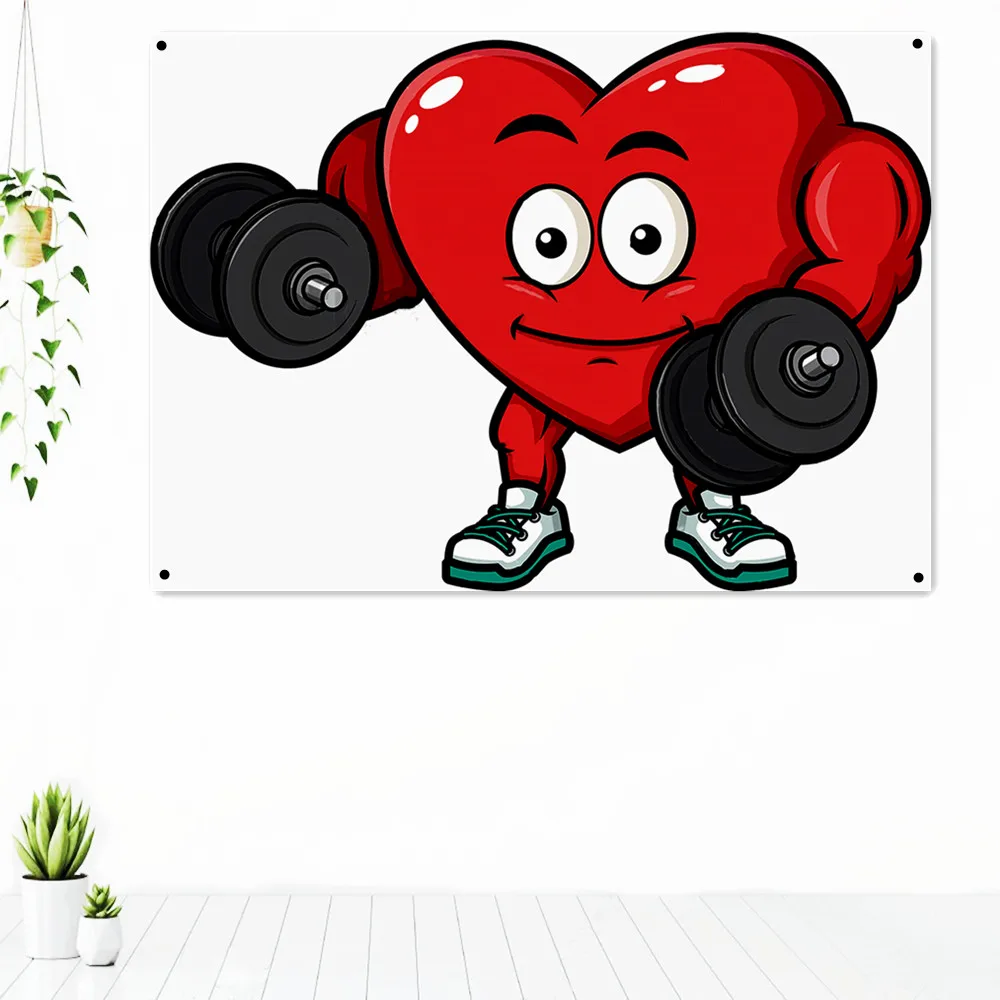 

Muscular Heart Lifting Dumbbells Fitness Workout Tapestry Wall Hanging Painting Exercise Motivational Poster Wall Art Gym Decor