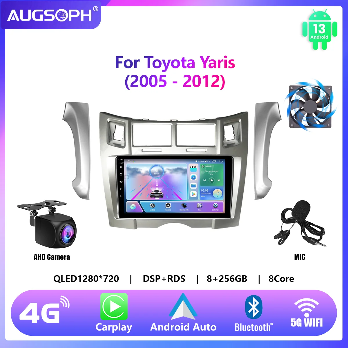 Автомобильный радиоприемник Android 13 для Toyota Yaris 2005-2012 9-дюймовый мультимедийный