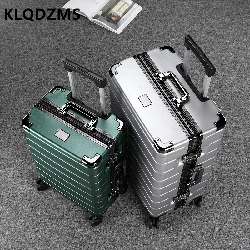 KLQDZMS Simple Horizontal Strip Aluminum Frame Buckle Trolley Case 20 Inch Waterproof Cabin Suitcase 24 Inch Luggage Female