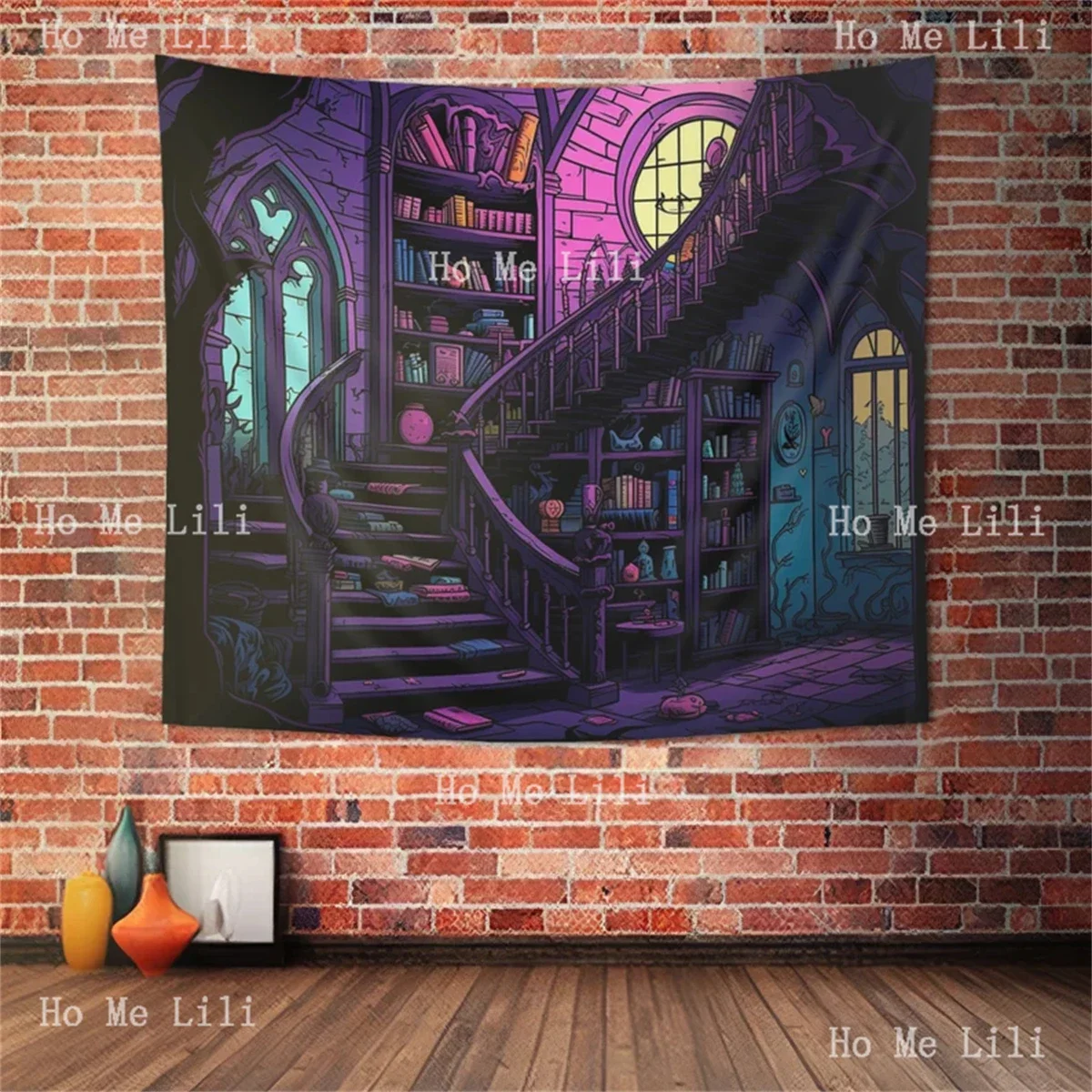Библиотека ведьмы лестница настенный гобелен темный Cottagecore эстетический