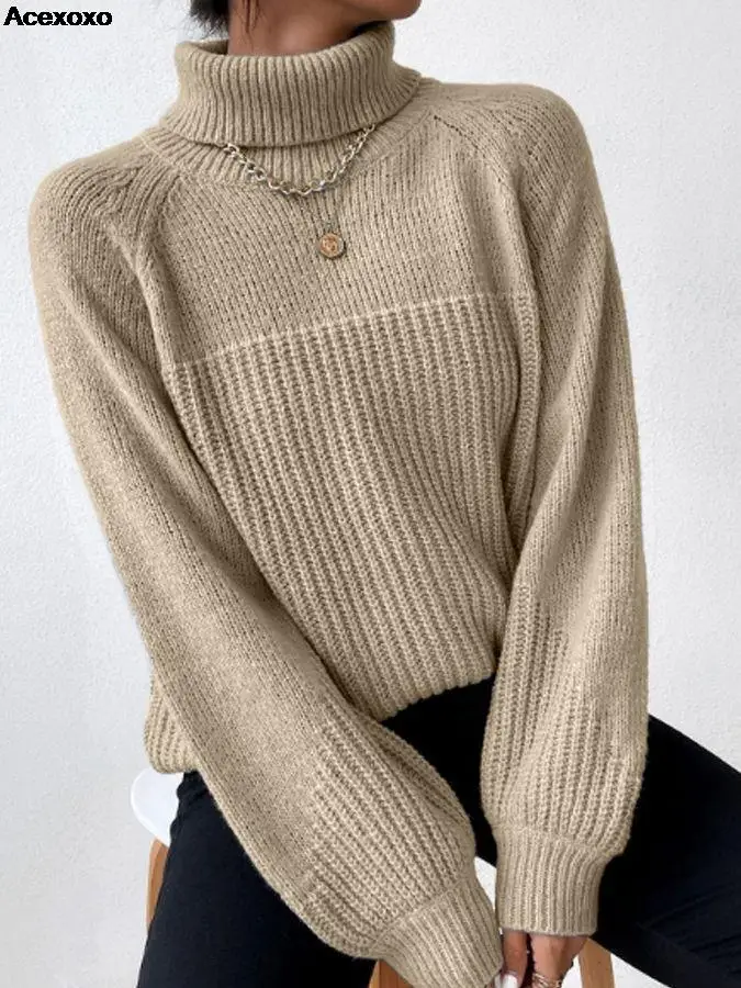 

Autumn and winter new women's fashion casual turtleneck striped long sleeve turtleneck sweater pullover