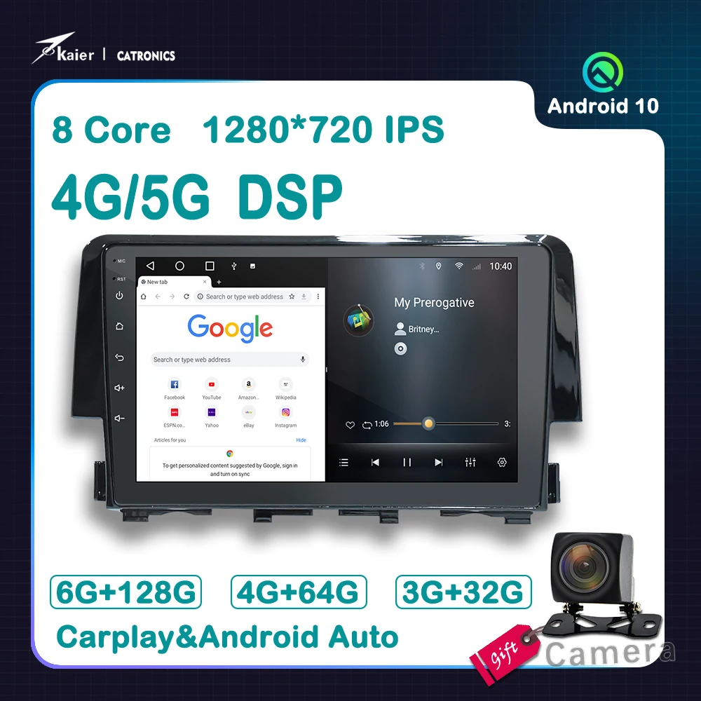 

6+128G CATRONICS For Honda Civic 10 2015-2020 Car DVD Multimedia Radio GPS Player with 4G WIFI Octa Core DSP