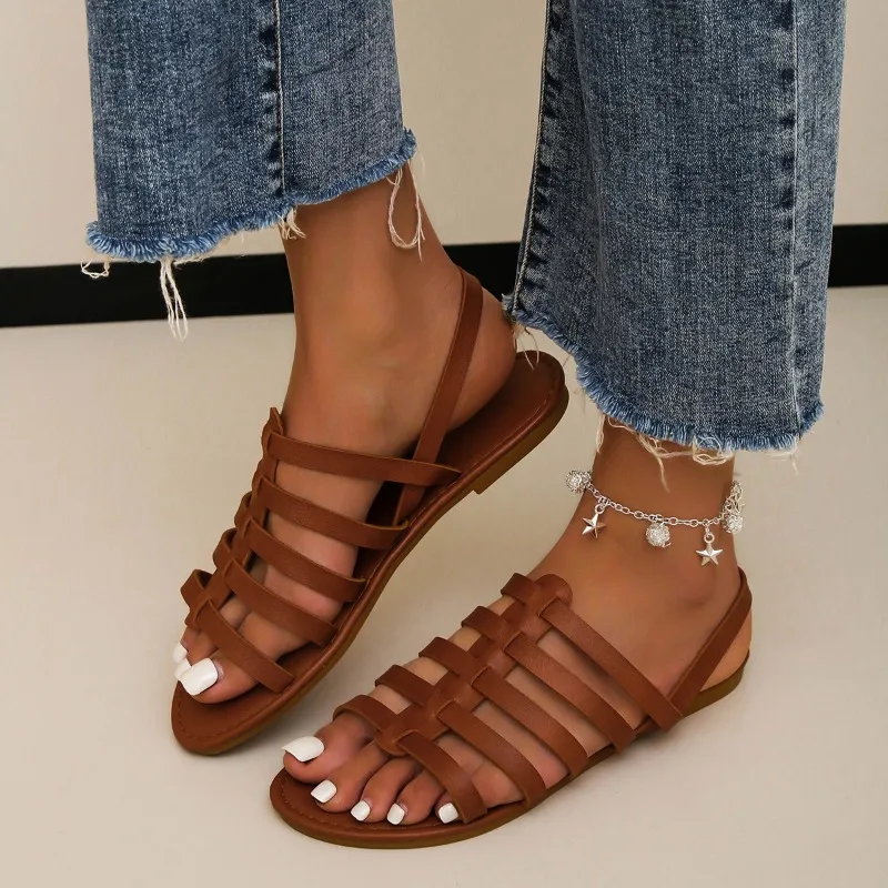 Женские босоножки в винтажном стиле повседневные сандалии для пляжа и отдыха