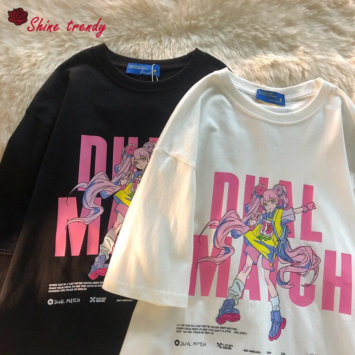 

Oversized T Shirt Women Kawaii Sweet Girl Tshirts Letter Anime Print Short Sleeve Tee Shirts Harajuku Street Short Sleeve Tops