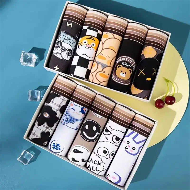 3/4/5pcs Men's Sexy Underwear Cartoon Boxer Trendy Funny Printed Boxer Shorts Comfortable Soft Milk Silk Sports Men's Underwear