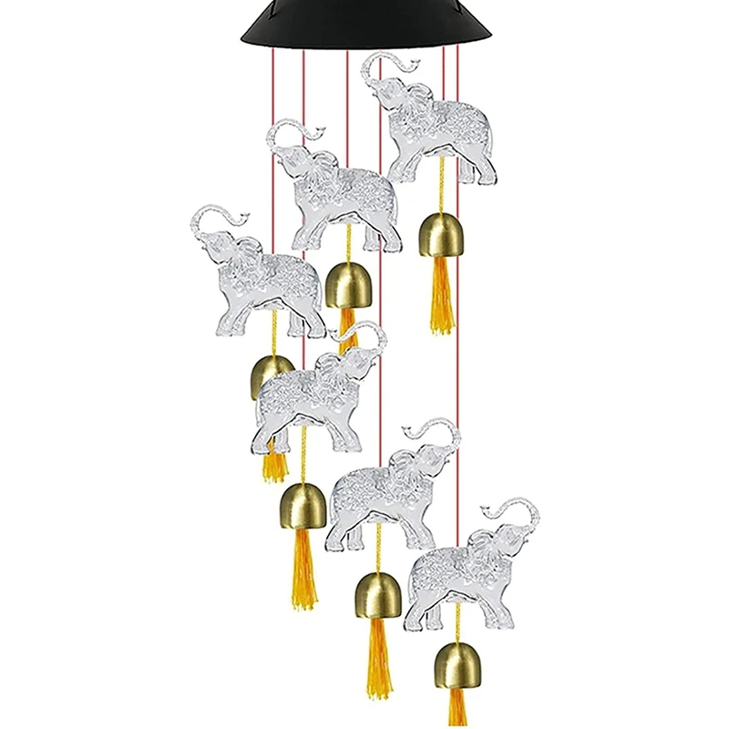 

Solar Elephant Wind Chimes,Hanging Light With Bells,Color Changing Waterproof Wind Chimes,For Garden Courtyard Lawn,Etc