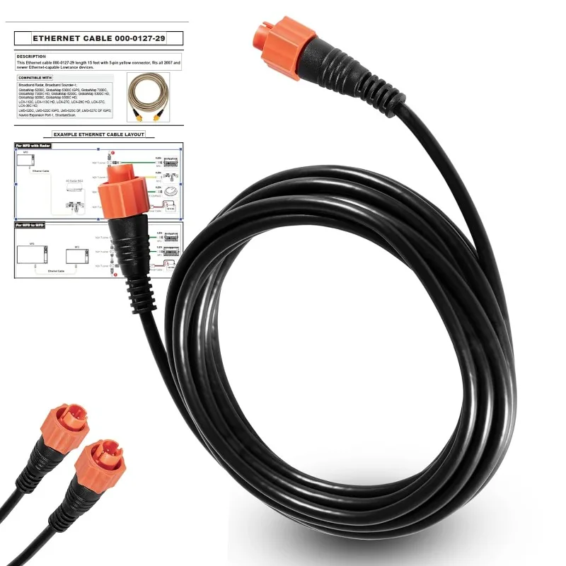 

ChuangQian часть для кабеля Ethernet Lowrance Cat6 кабель, 15 футов, черная отделка, высокая скорость, Plug and Play