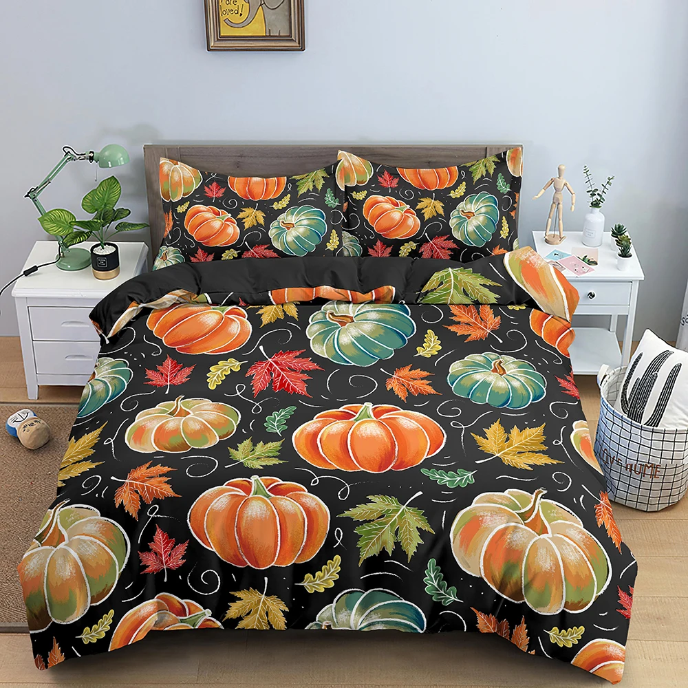 

Pumpkin Print Bedding Set Halloween Pattern Duvet Cover Skin Friendly Quilt Cover With Pillowcase Multiple sizes Home Textiles
