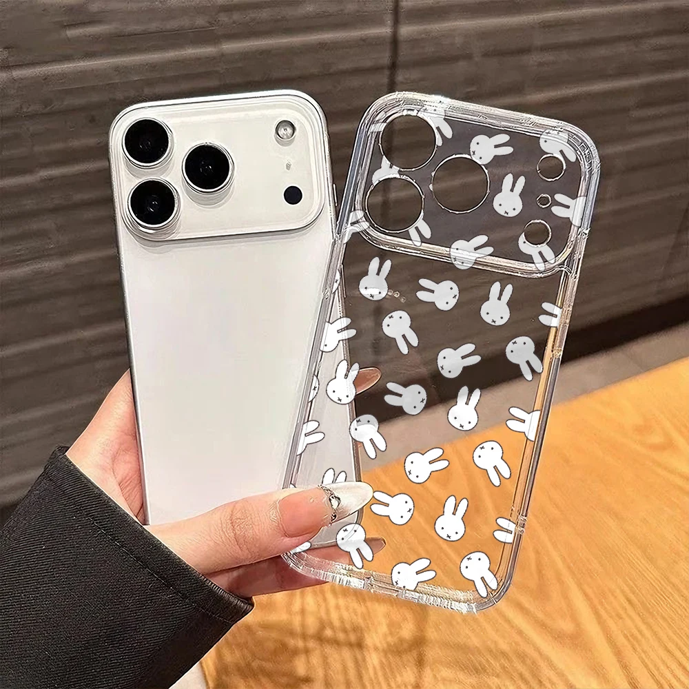 Фото Милый чехол для телефона с кроликом M-Miffany для iPhone 17, 17e, Air 16, 16e, 15, 14 Plus, 13, 12, 11 Pro Max, X, Xs, XR, 8 – Мягкий прозрачный чехол из ТПУ №5