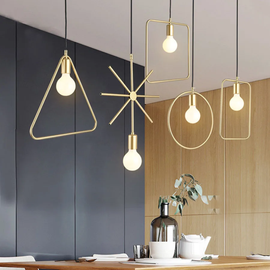 

Подвесные светильники E27 для кухонного островка, геометрические железные лампы в скандинавском стиле для ресторана, магазина одежды, бара, магазина