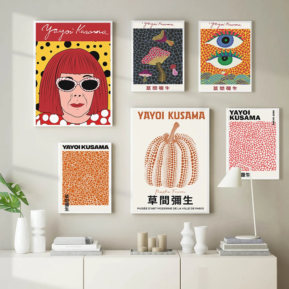 

Yayoi Kusama Pumpkin Exhibition Abstract Nordic Posters and Prints Wall Art Canvas Painting Wall Pictures Surrealism Room Decor