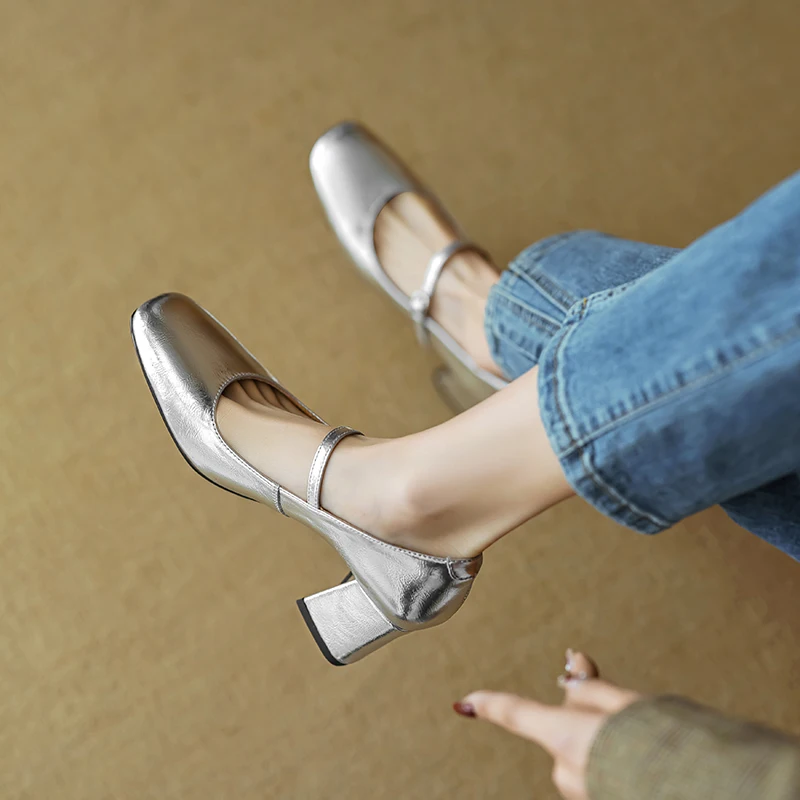 Туфли-лодочки женские из лакированной кожи Туфли Мэри Джейн на толстом каблуке с