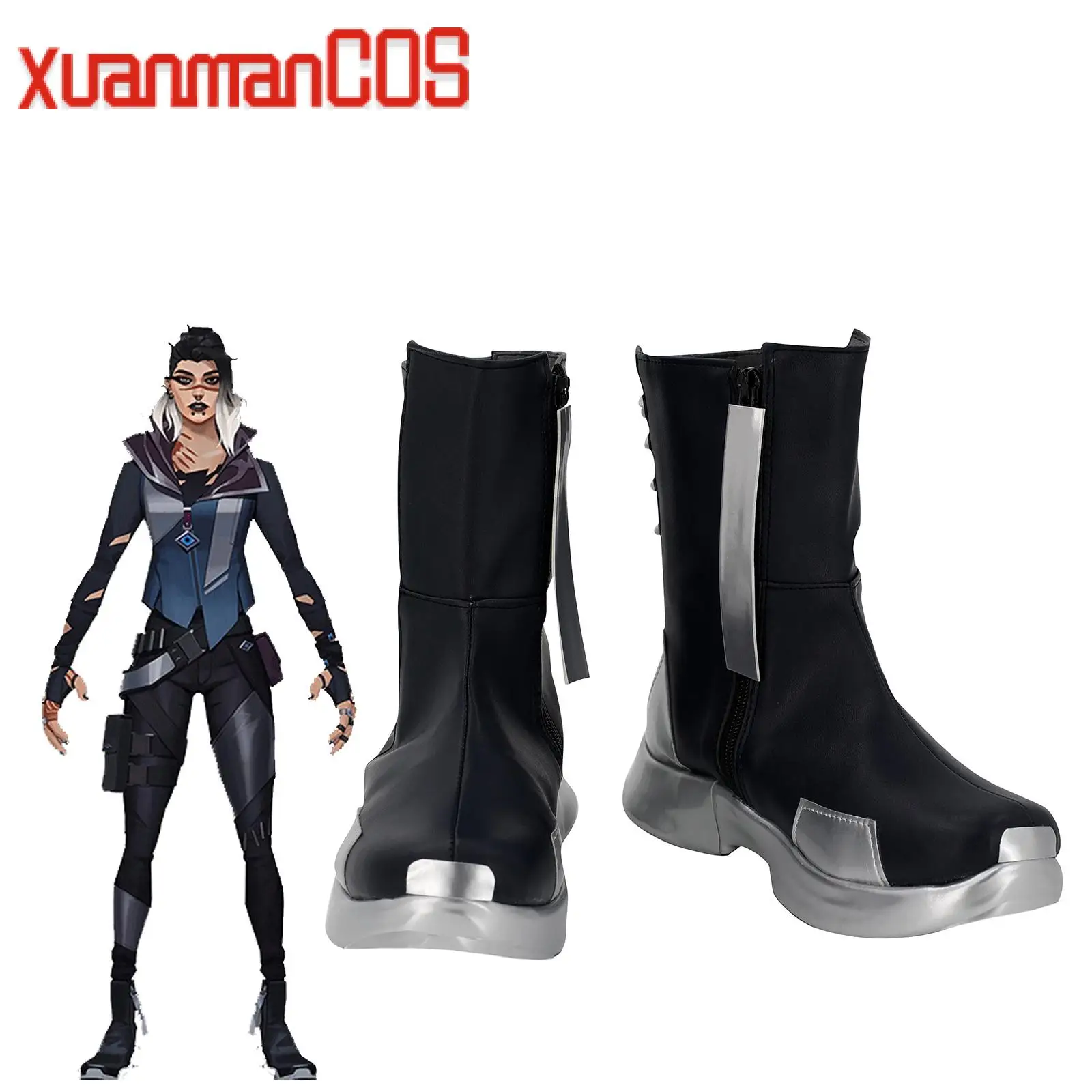 

Game Valorant Fade Cosplay Shoes Boots Halloween Costumes Accessory Custom Made Black Shoes for Women Men
