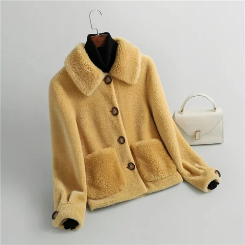 2023 100% Real Sheep Shearing Coat Female Autumn Winter Short Casual Wool Jackets Women Clothes Jaqueta Feminina Gxy924