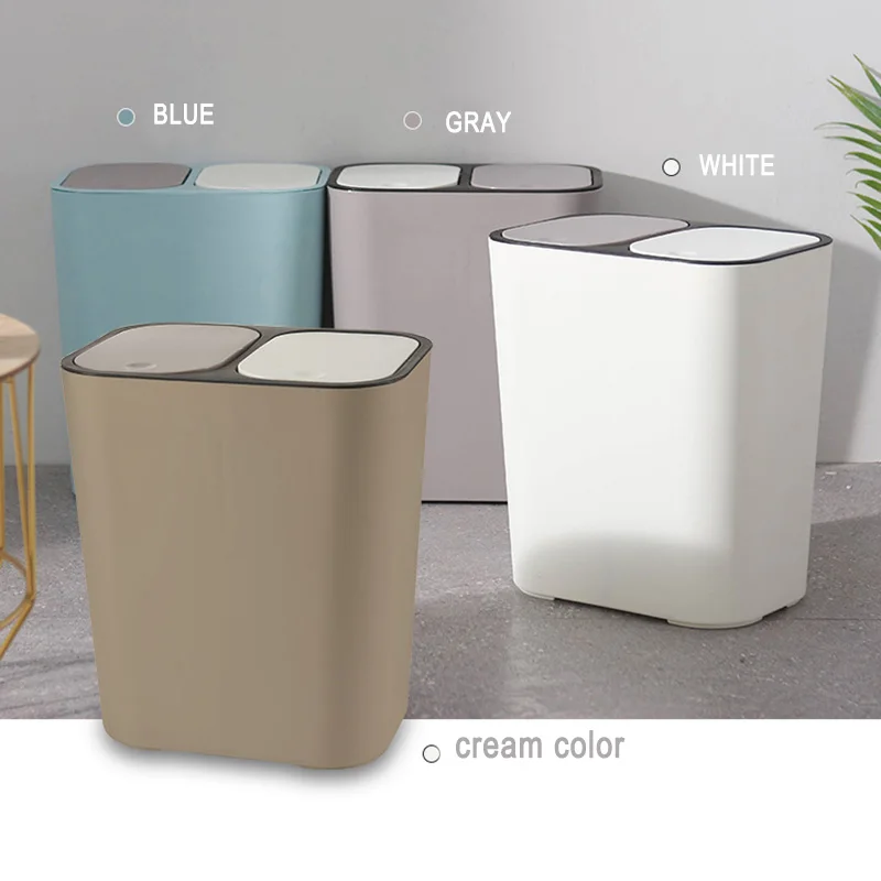 

Hot Sale Trash Can Rectangle Plastic Push-Button Dual Compartment 12liter Recycling Waste Bin Garbage Can Waste Bins Accessories