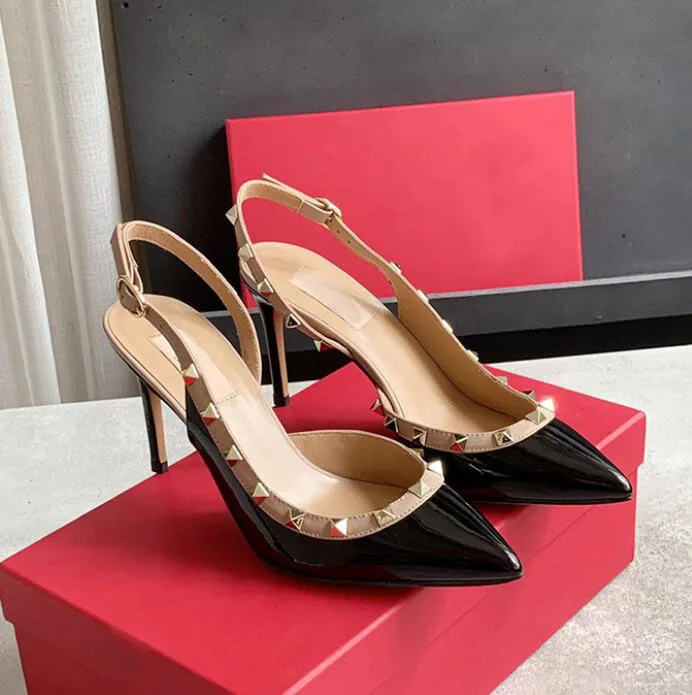 

Женские босоножки на высоком каблуке 6 см, Классические брендовые сандалии с острым носком и заклепками, обувь для вечеринки, размеры 34-44, 2022