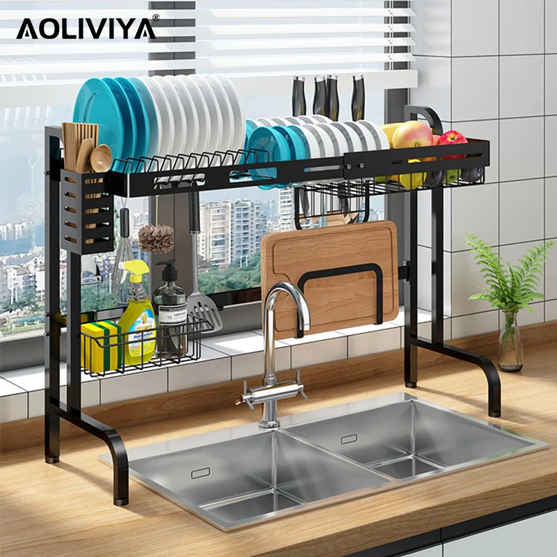 

AOLIVIYA Kitchen Telescopic Sink Rack Multi-function Drain Dish Storage Rack Kichen Organizer Multifunction ShuangHong 2023