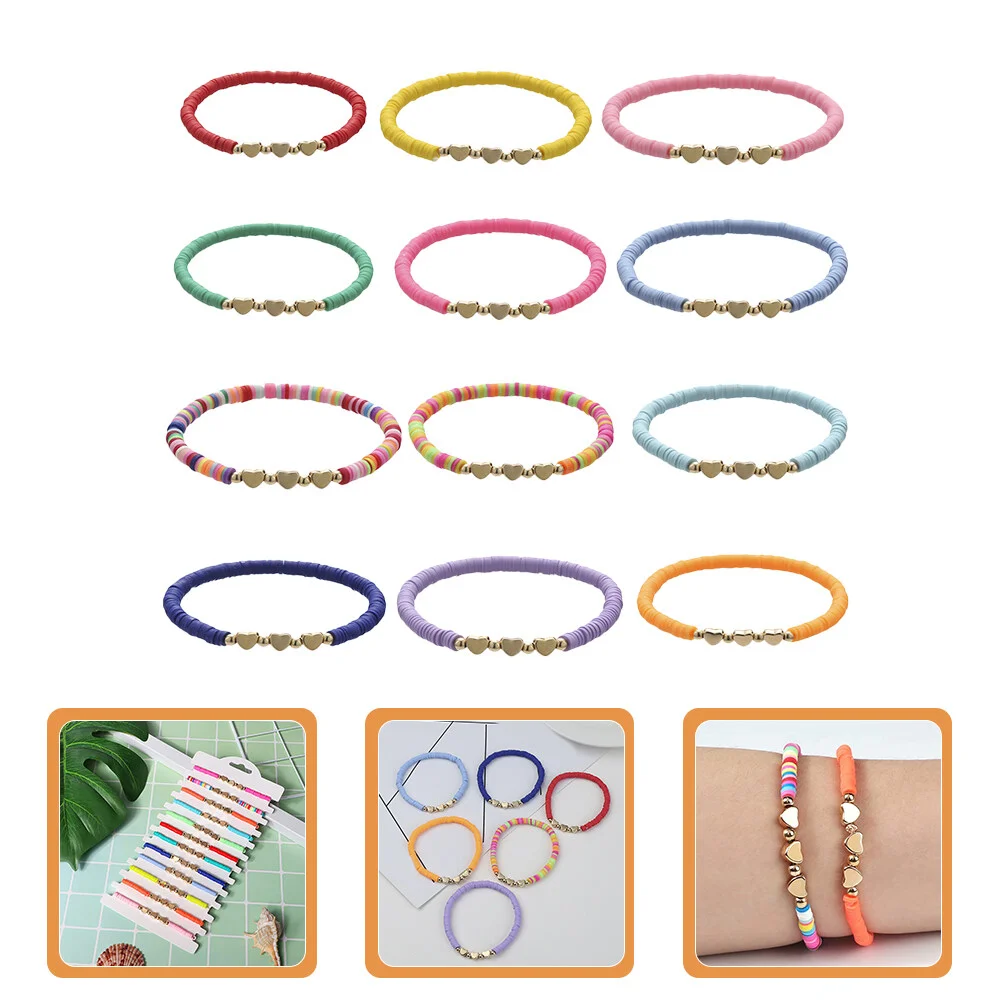 

12 Pcs Chain Anklets Women Wristband Clay Bead Bracelets Bohemian Stackable Polymer Miss