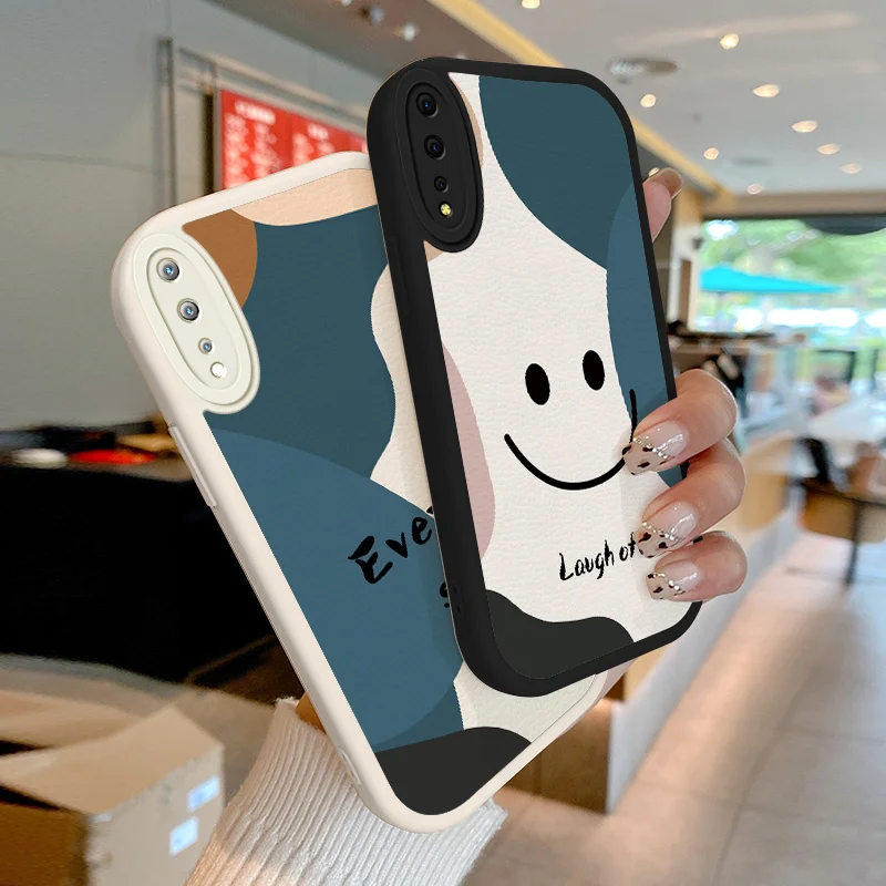 

Text Smiley Face Lambskin Case for vivo S1 Y7S Z1x iQOO Neo S1 Pro Prime S10E S12 V11i V15 V17 V23 V23E V25 X50 Lite Y9S Z3 Z3i