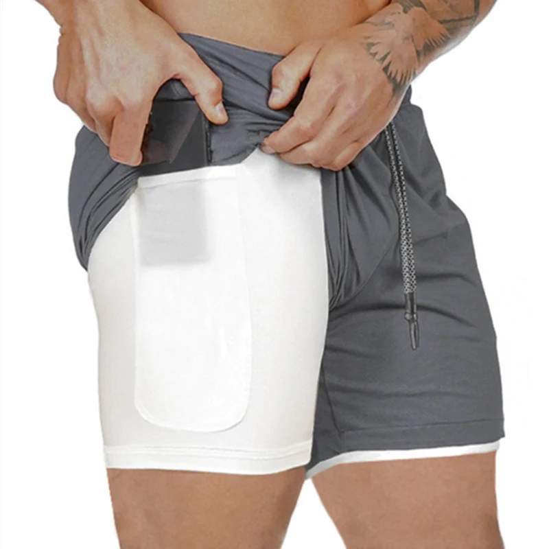

New Men Knee Length Sweatpants Short Sportswear Summer Double Layer Straight Fitness Shorts