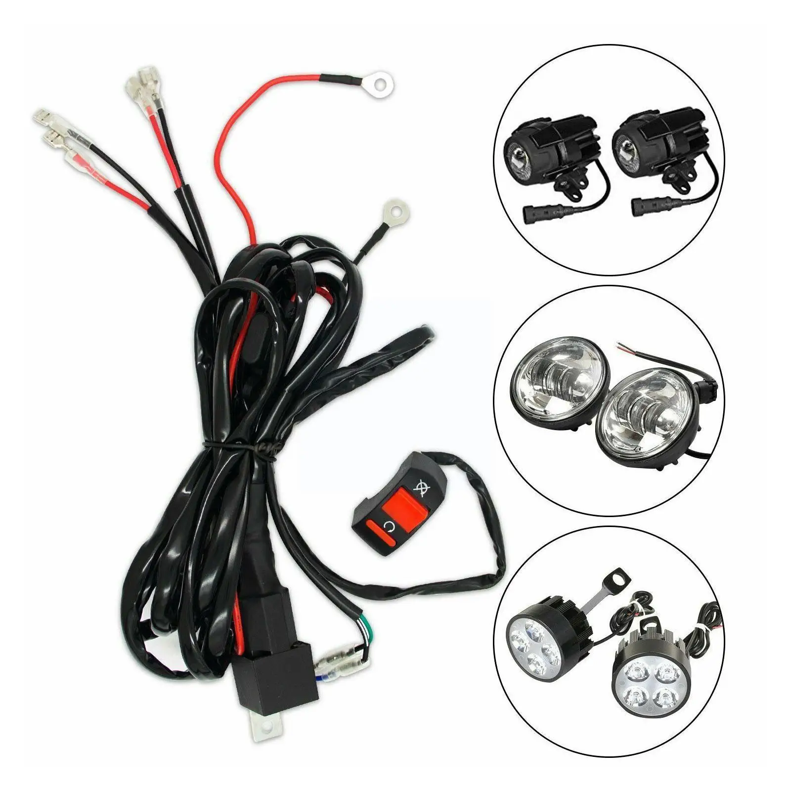 

Motorcycle Fog Lights Wire Switch Harness Motorbike Headlight Spotlights Wire Cable DC 12V Relay Kit for ATV Car LED Work L X0D9