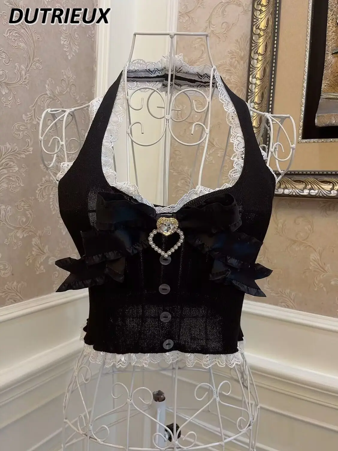 

Sweet Butterfly Love Diamond Lace Slim Fit Camisole Women Solid Crop Halterneck Vest Top Female Sleeveless Cute Short Ctop Tops