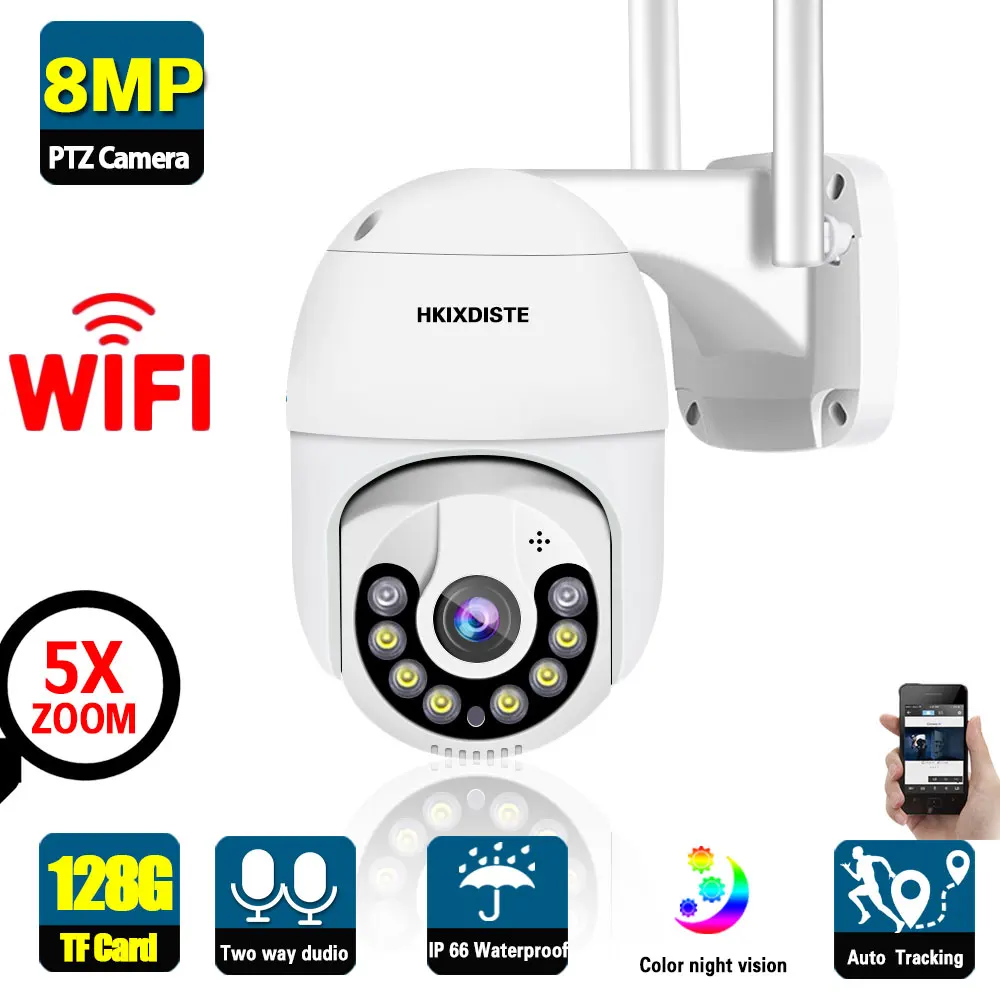 

HD 4K 8MP Wireless IP Camera Outdoor Color Night Vision Wifi PTZ Security Surveillance Camera Auto Tracking CCTV Speed Dome Cam