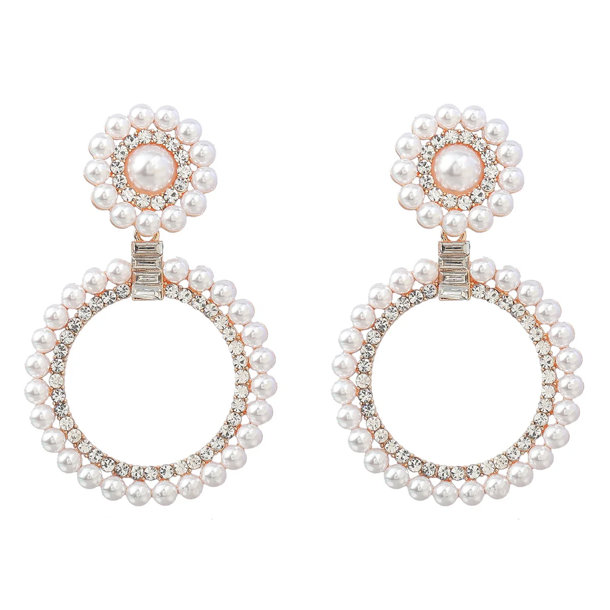 

2022ears European and American Exaggerated Multi-layer Round Alloy Studded Pearl Earrings Women's Ear Jewelry Catwalk