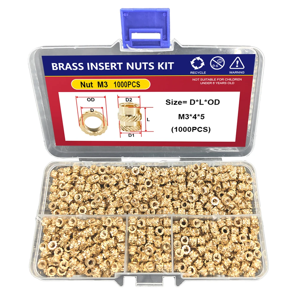 Латунная вставка горячего плавления M2 M2.5 M3 M4 M5 M6 M8, рифленая гайка, резьба, термомолдинг, стандартная Встраиваемая гайка для 3D-принтера