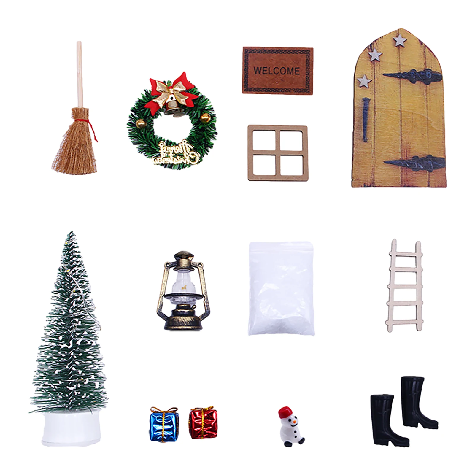 

Fairy House Doors Christmas Fairy Doors Dollhouse Miniature Door Decorations 12Pcs Mini Gnome Door Kit With Oil Lamp Broom
