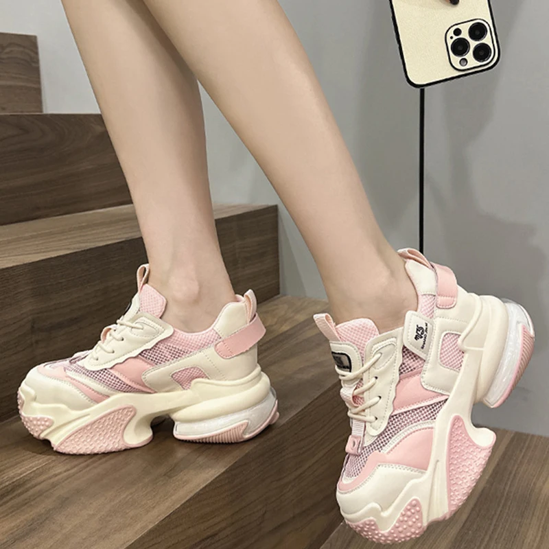 8CM Air Mesh Women Summer Shoes Platform Sneakers Soft Sole Chunky Heel Women Fashion Sneaker Breathable Sneakers Woman Shoes