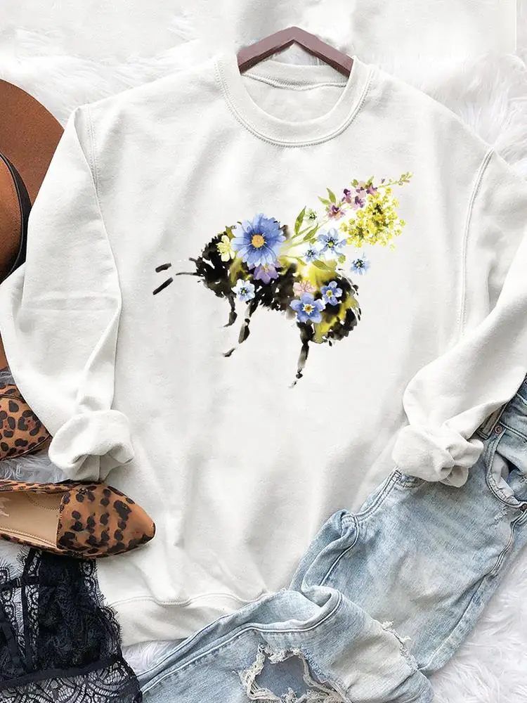 

Пуловер женский с принтом, повседневная одежда 90-х, свитшот с графическим принтом пчелы, цветка, осень-весна