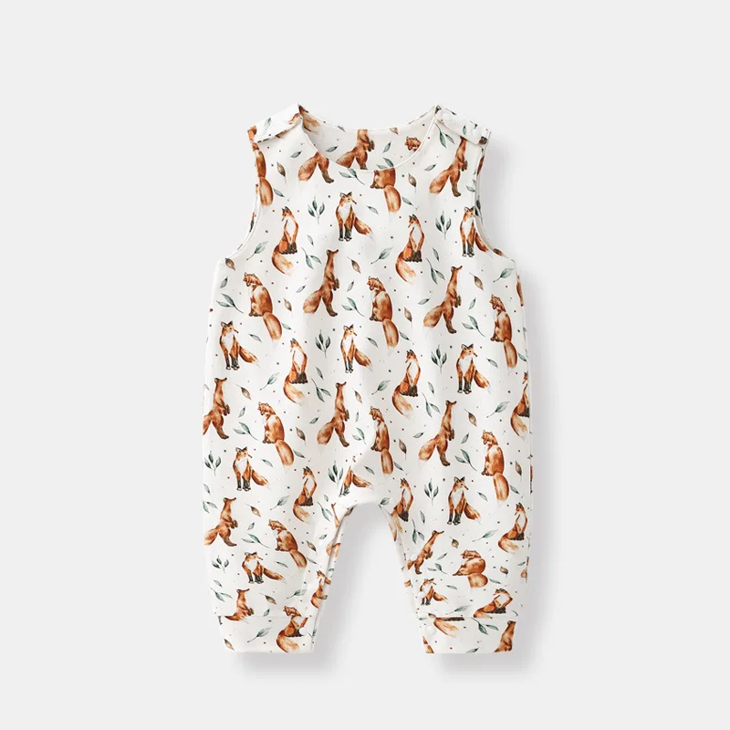 

Baby Boys Girls Summer Rompers Newborn Infat Toddler Sleeveless Cartoon Print Cotton Clothes